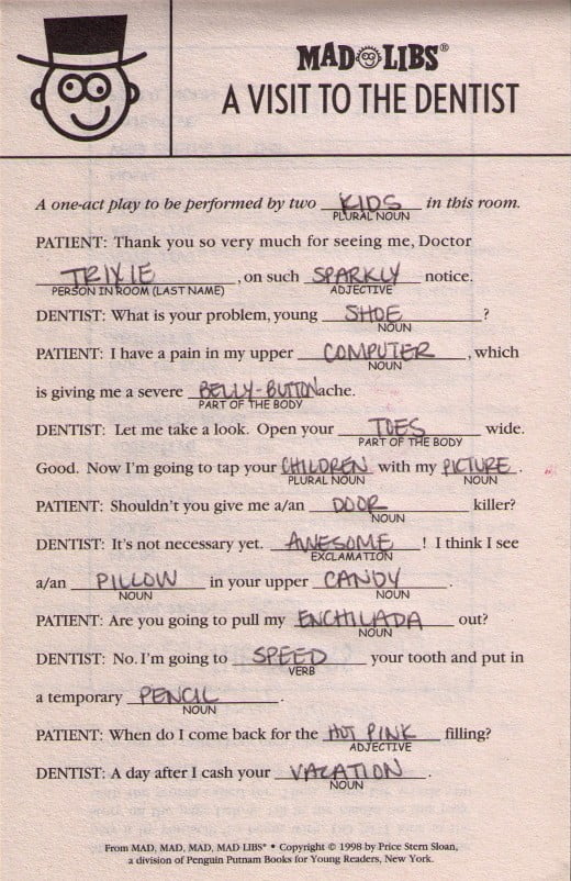 Mad Libs Monday: "A Visit to the Dentist" by Jen of Tatertots & Jello
