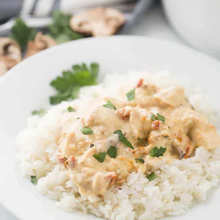 Slow Cooker Creamy Italian Chicken - Slow cooker creamy Italian chicken is easy, creamy, and comforting. You and your family will love this simple weeknight meal! #slowcooker #crockpot #chicken #recipe #chickenrecipe #halfscratched #italianchicken #cooking #easyrecipe