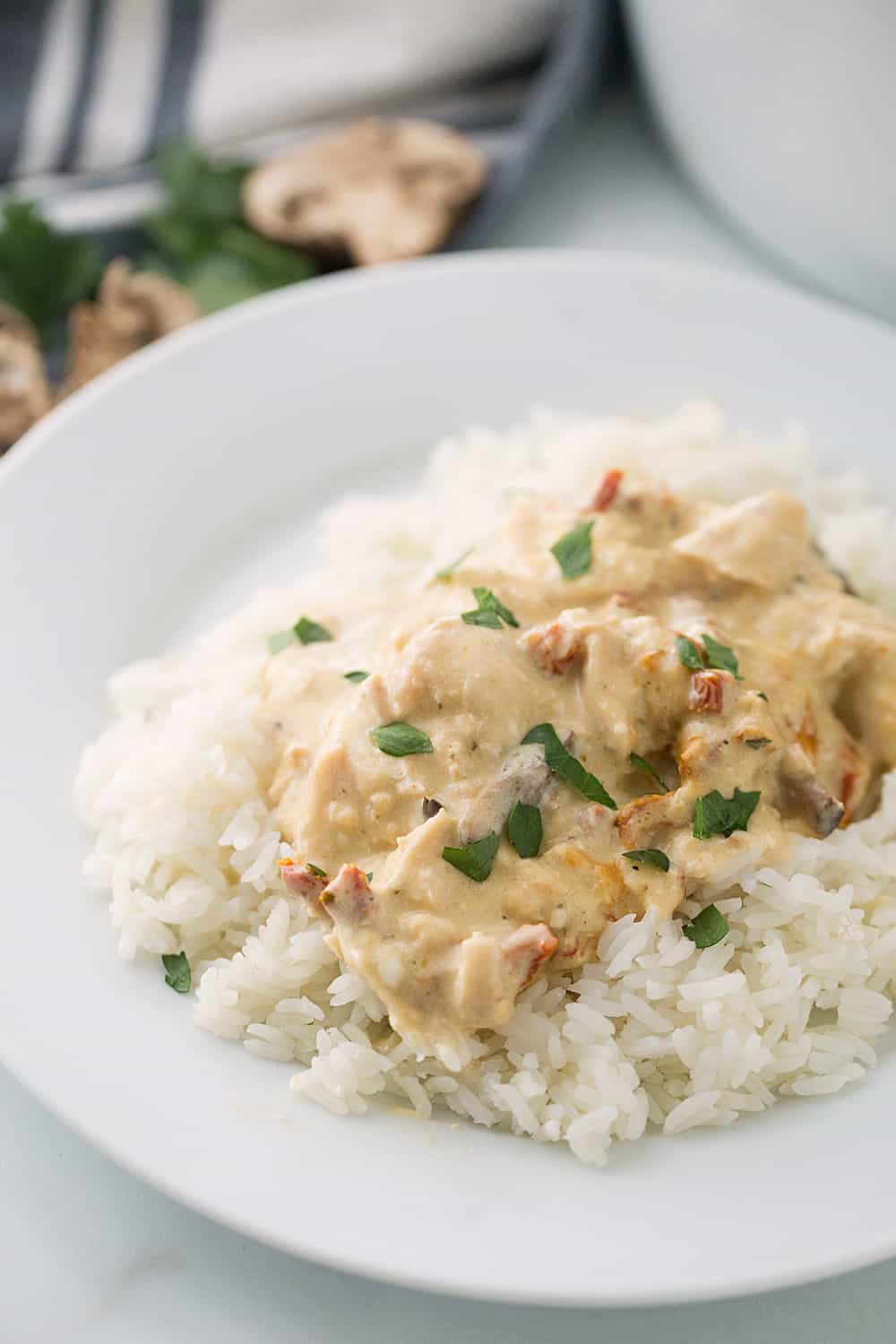 Slow Cooker Creamy Italian Chicken - Slow cooker creamy Italian chicken is easy, creamy, and comforting. You and your family will love this simple weeknight meal! #slowcooker #crockpot #chicken #recipe #chickenrecipe #halfscratched #italianchicken #cooking #easyrecipe