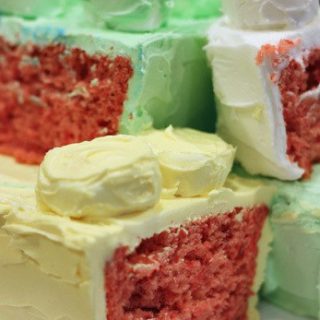 cherry almond vanilla lego cake