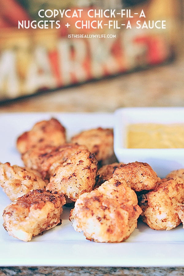 Copycat Chick-fil-A Nuggets and Chick-fil-A Sauce -- This copycat recipe comes super close to the original and is super fun to serve to kids of all ages!