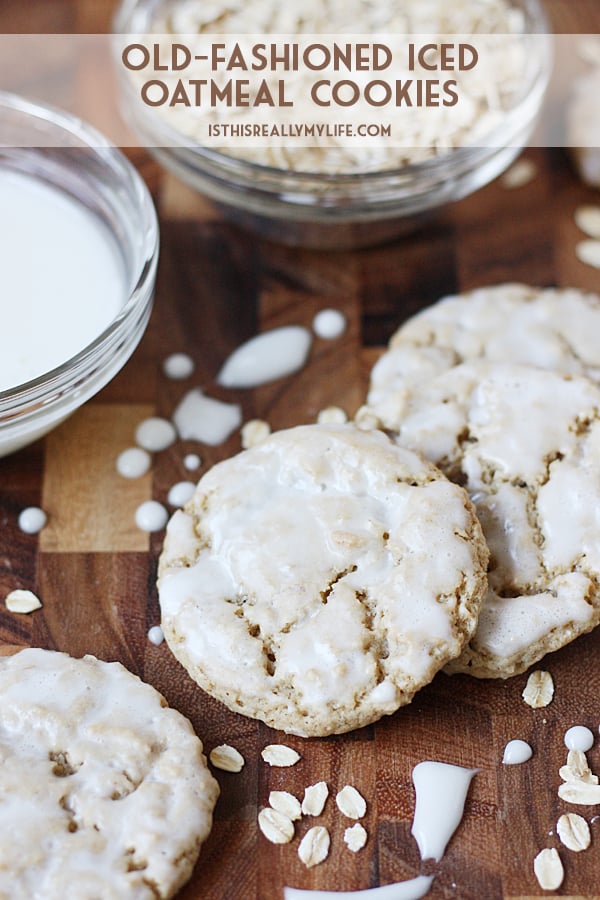 Iced Oatmeal Cookies -- These old-fashioned iced oatmeal cookies are one of my most-requested recipes thanks to a soft, chewy, perfectly-spiced oatmeal cookie topped with a thin layer of vanilla icing. | halfscratched.com