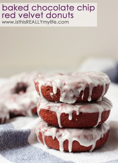 Baked chocolate chip red velvet donuts