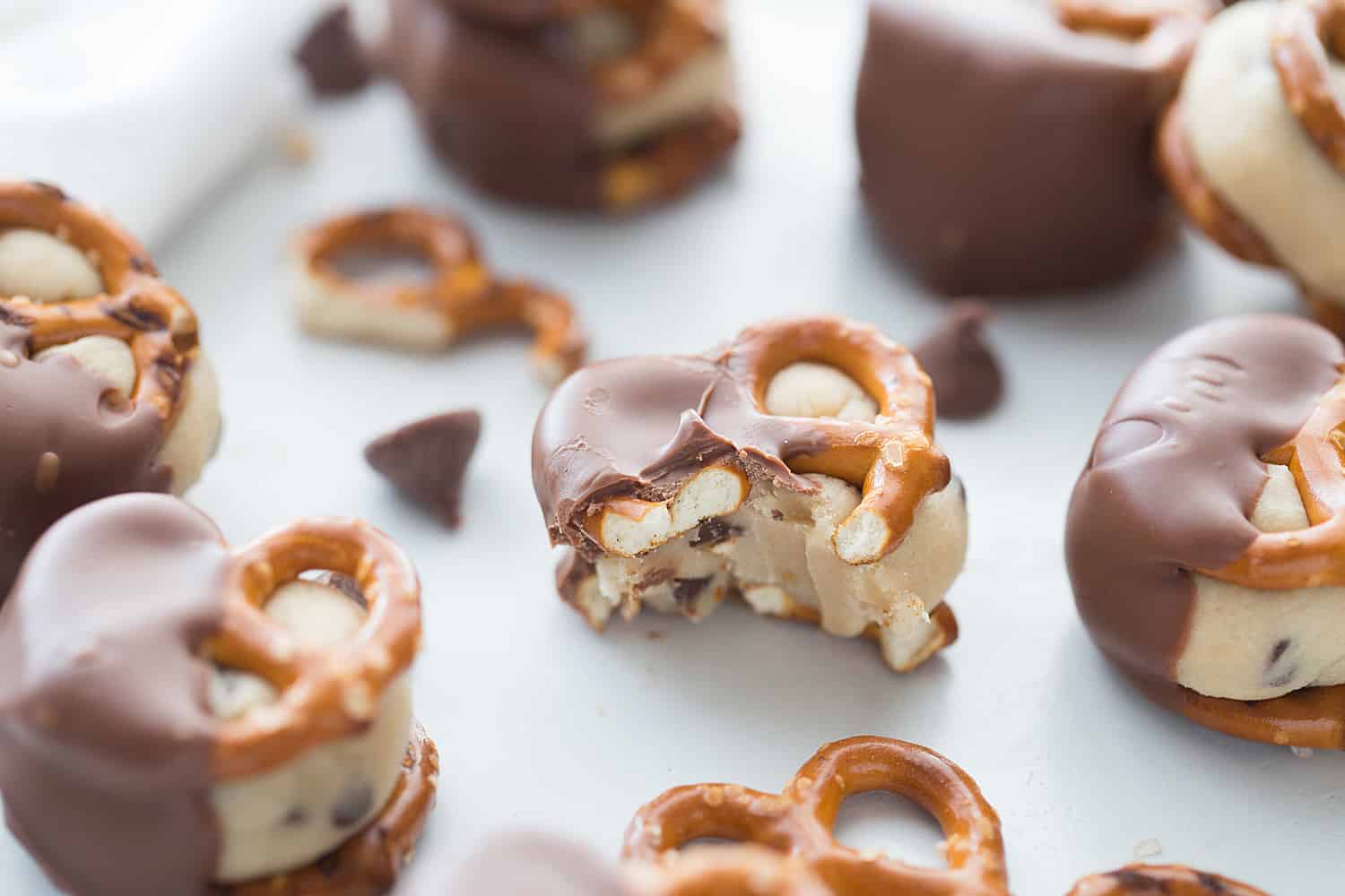 Cookie Dough Pretzel Bites bite taken