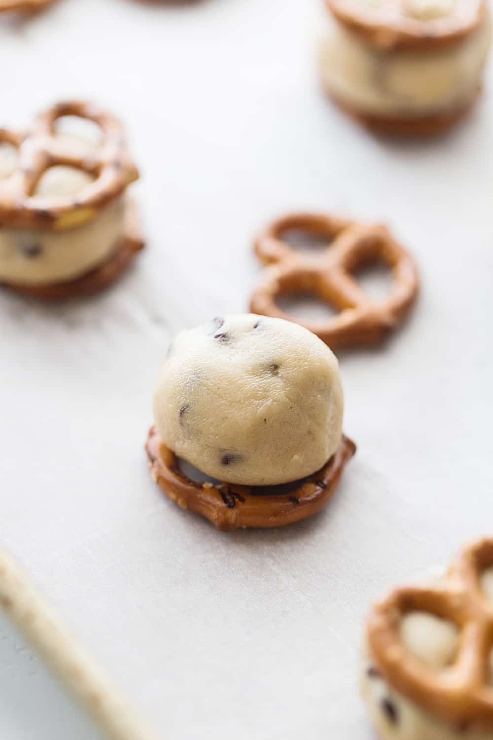 Cookie Dough Pretzel Bites making.