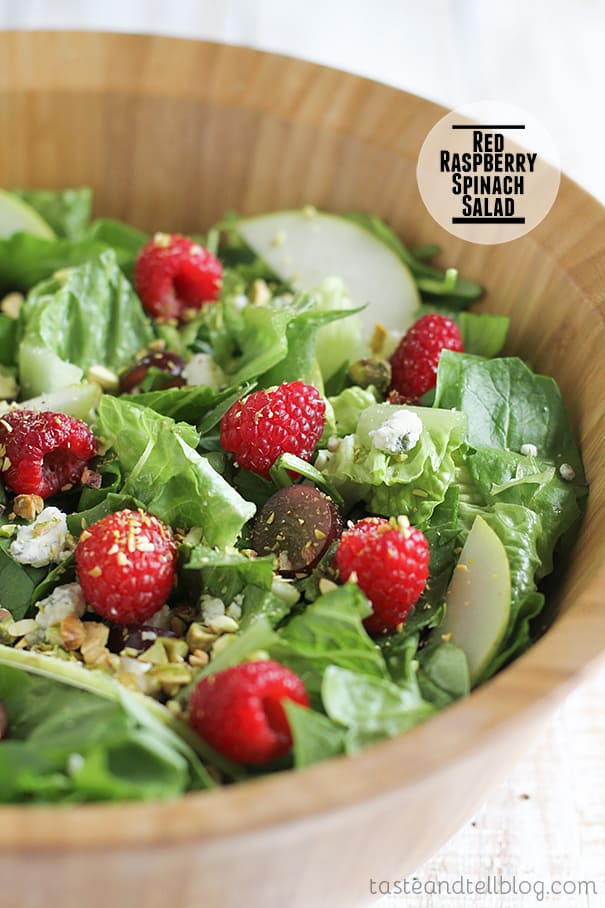 Red raspberry spinach salad