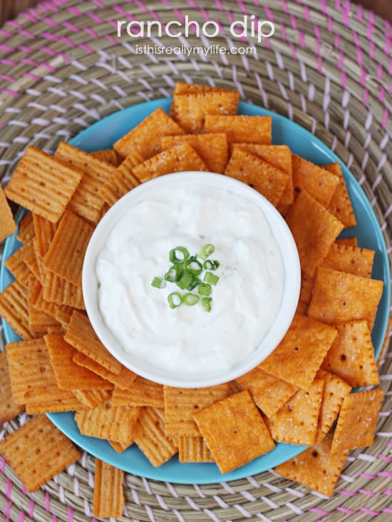 Rancho Dip -- a great party dip. Super creamy with a bit of blue cheese and some garlic. Pairs perfectly with your favorite crunchy crackers or chips.