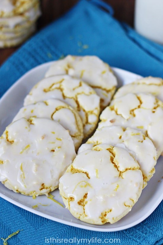 Easy Lemon Cookies with Lemon Glaze on a plate.