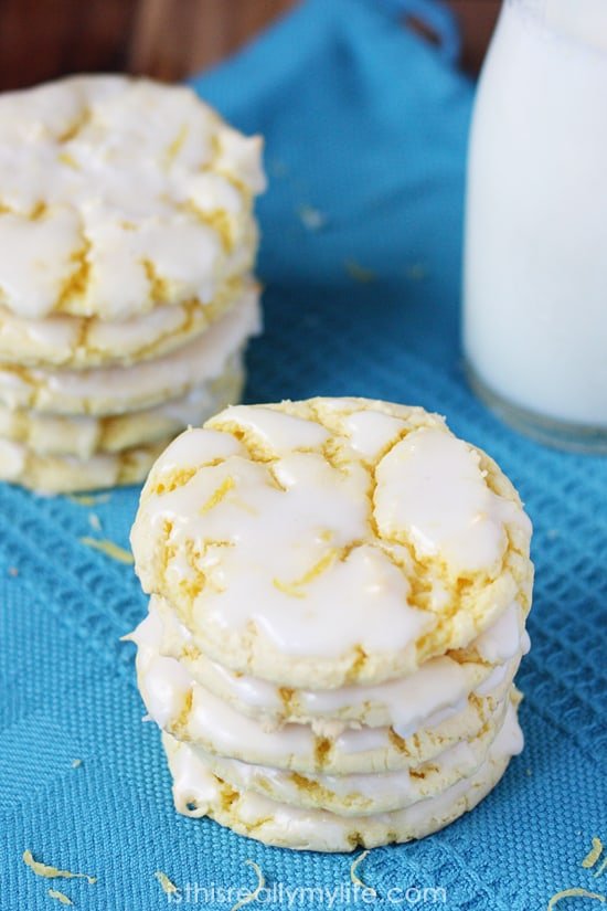 Easy Lemon Cookies with Lemon Glaze top side view.