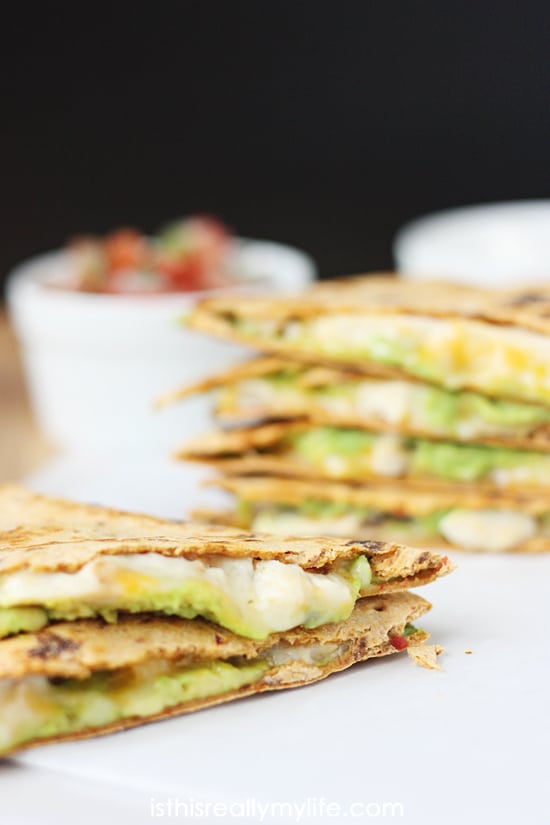 Low-Carb Grilled Chicken Pepper Jack and Avocado Quesadillas. These quesadillas feature Flatout ProteinUP red pepper & hummus low-carb wraps for a healthier quesadilla.