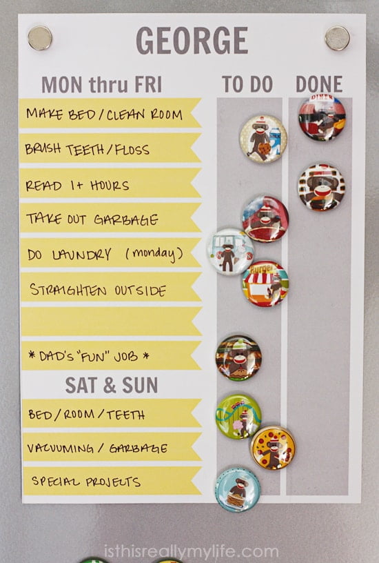 Free printable magnet chore chart