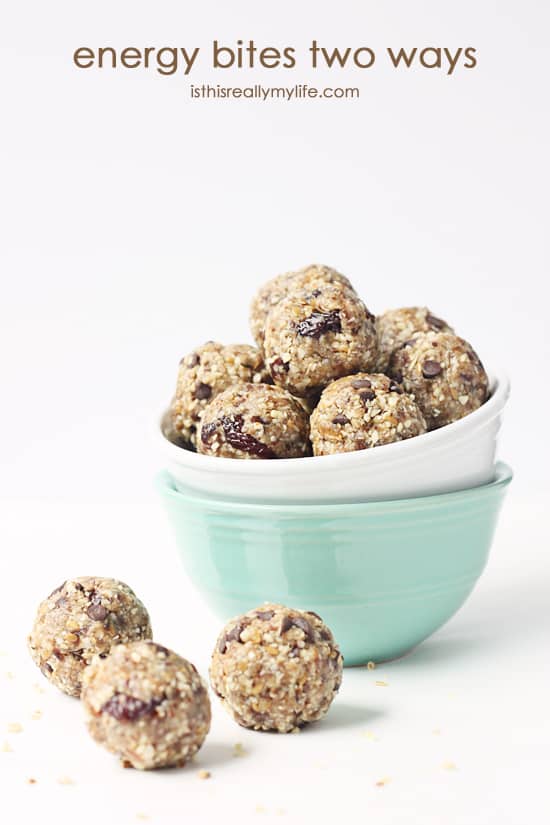 Energy Bites or Protein Bites Two Ways: Cherry or Chocolate Chip
