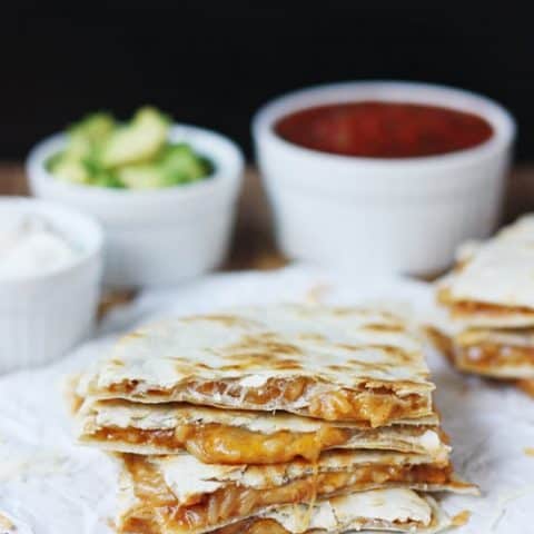 3-Minute Cheesy Chicken & Rice Quesadillas -- one of my favorite go-to meals when I'm in a hurry. So easy and so yummy!