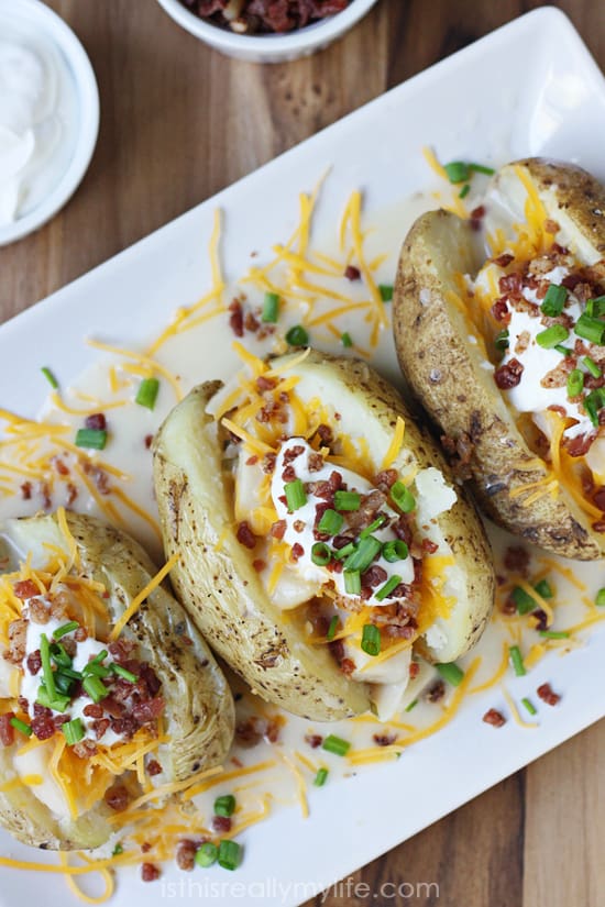 Cheesy Double Potato Baked Potatoes in Less Than 15 Minutes Half