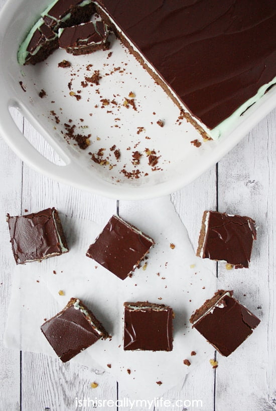 Lower Calorie BYU Mint Brownies with Chocolate Ganache - substitute Splenda granulated no calorie sweetener for the sugar and you save 1,200 calories! Substituting is optional as are the walnuts. They are yummy either way!