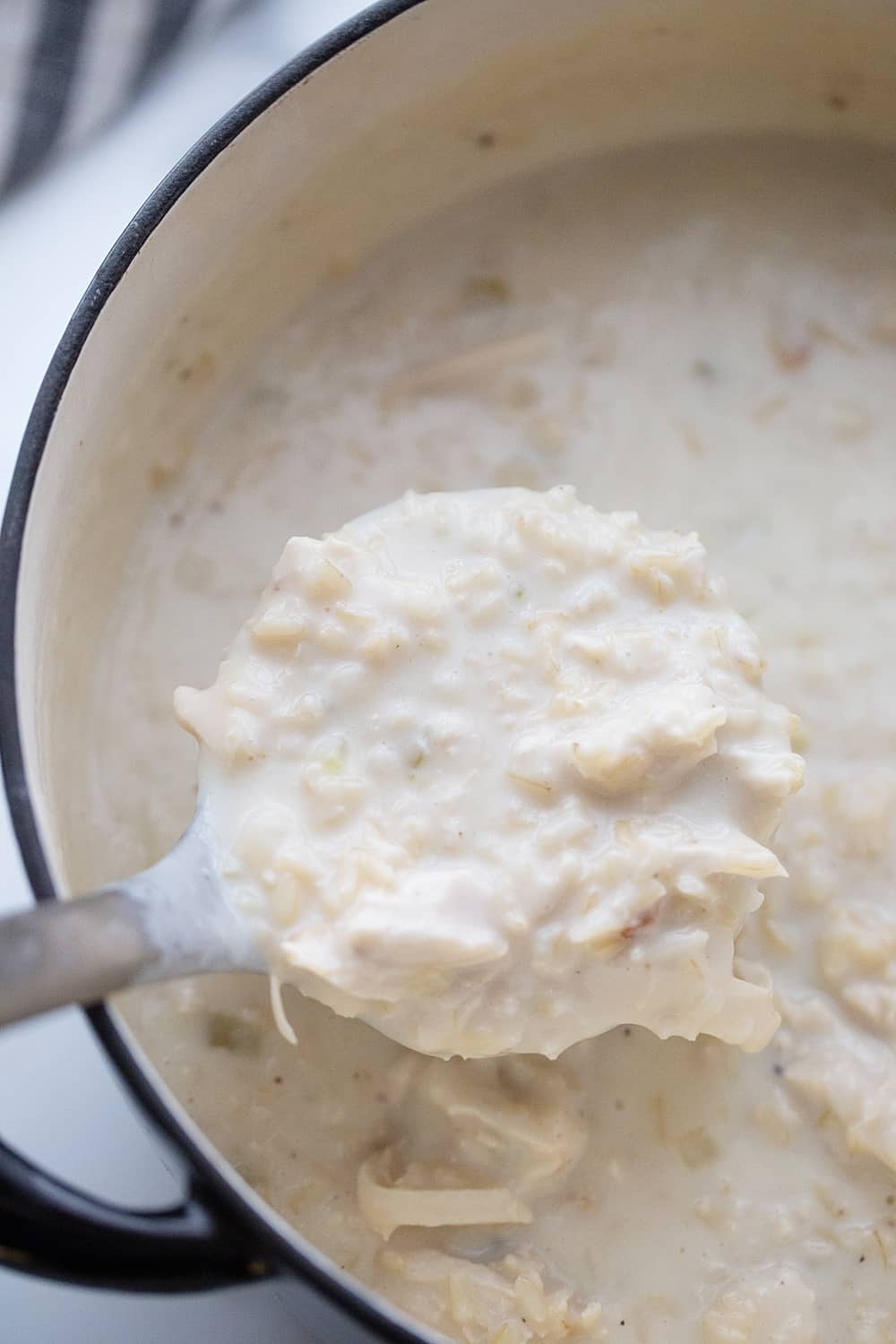 Creamy Chicken and Rice Soup on a spoon