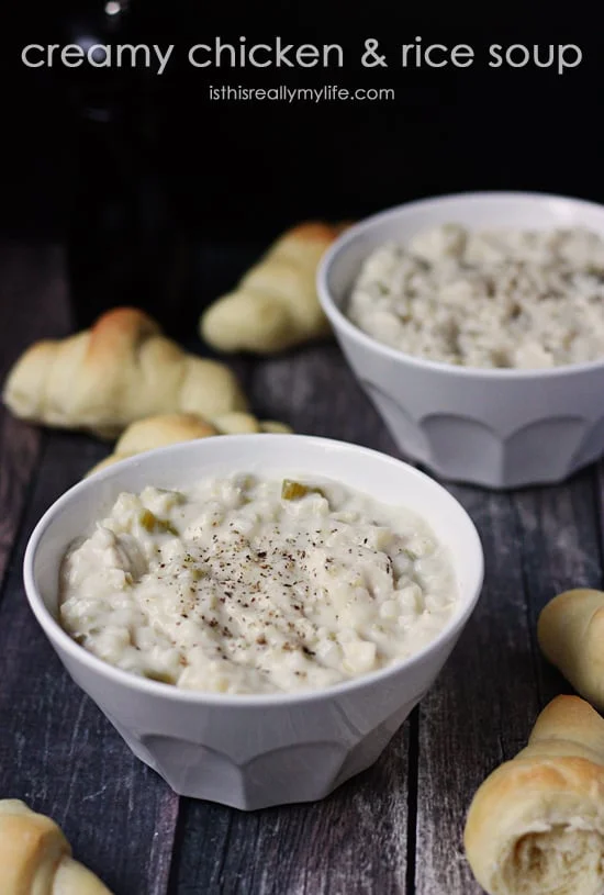 Creamy Chicken and Rice Soup -- my family LOVES this soup. Simple ingredients, easy to make, creamy and hearty. It is basically perfect. And the leftovers are yummy!