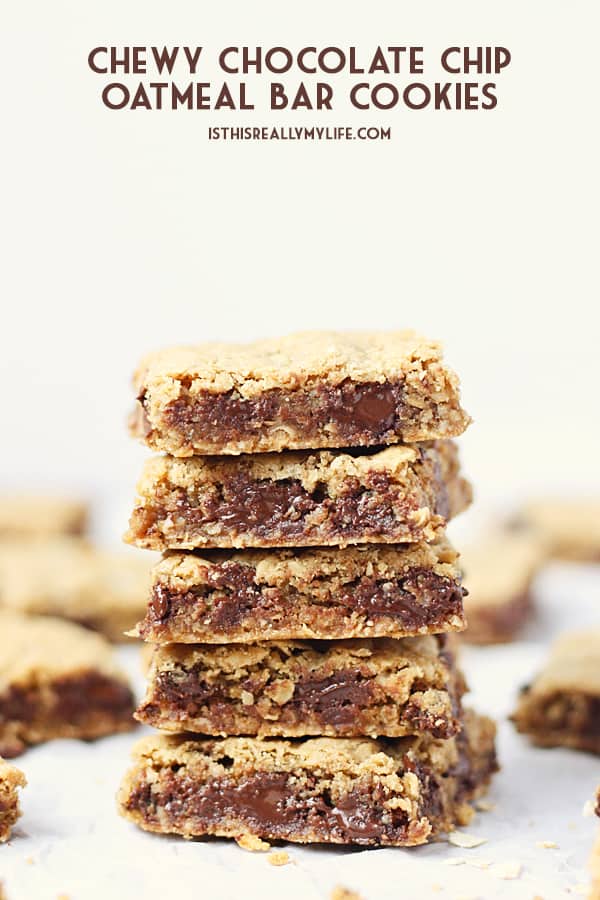 Chewy Chocolate Chip Oatmeal Bar Cookies HalfScratched