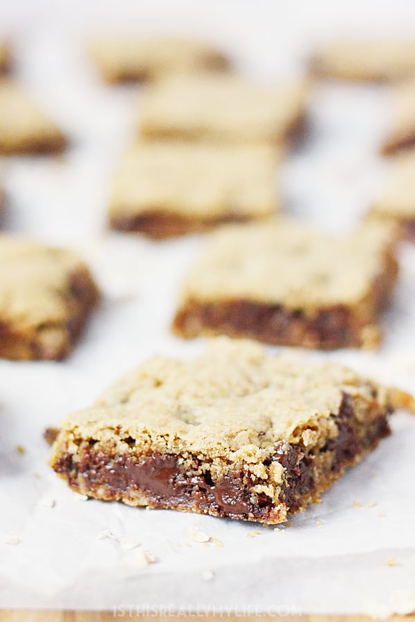 Chewy Chocolate Chip Oatmeal Bar Cookies HalfScratched