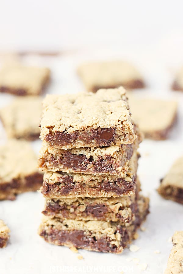 Chewy Chocolate Chip Oatmeal Bar Cookies | Half-Scratched