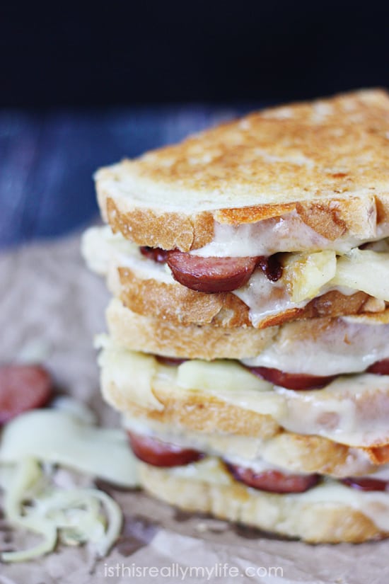 Caramelized Apple, Onion & Smoked Sausage Grilled Cheese Sandwich
