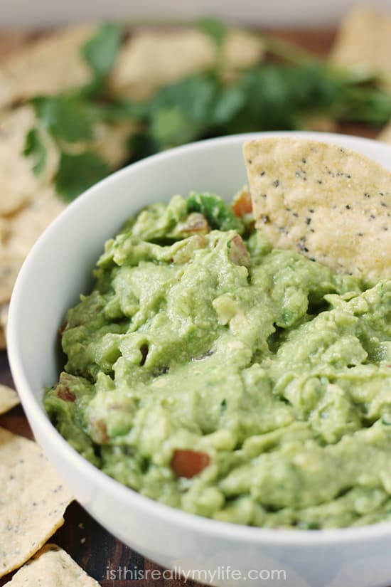 Easy homemade guacamole -- one of the most delicious homemade guacamole recipes I have ever tasted!