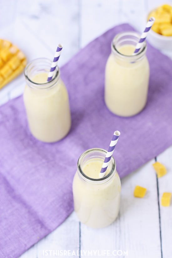 Pineapple Coconut Mango Smoothie -- This smoothie has only five ingredients and is packed with antioxidants and vitamins. It features fresh or frozen mango, frozen pineapple, Greek yogurt, coconut milk and banana. So yummy and great for workouts!