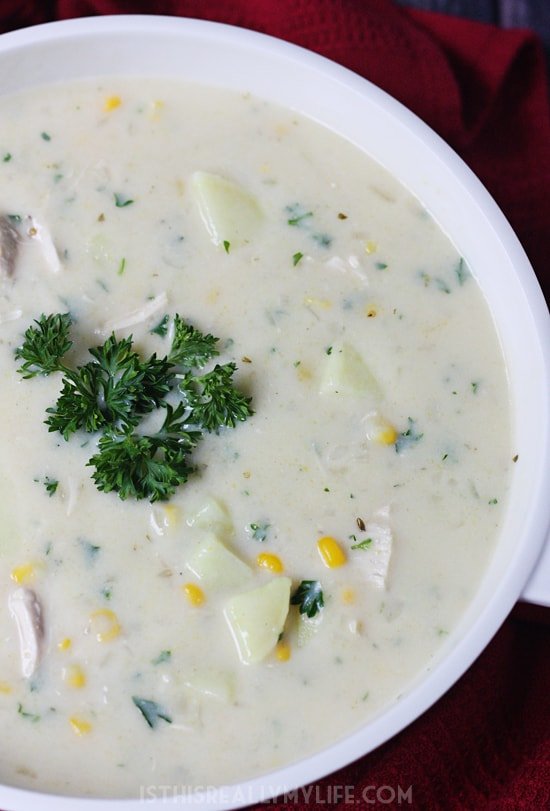 Creamy Chicken & Corn Chowder with Sweet Potatoes HalfScratched