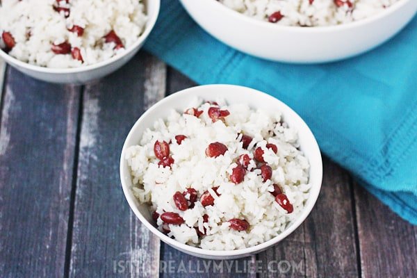 Copycat Rumbi Rice -- There is nothing like the combination of sweet, sticky coconut rice and red beans. This rice is perfect as a side dish or the main ingredient in your favorite Hawaiian rice bowl!