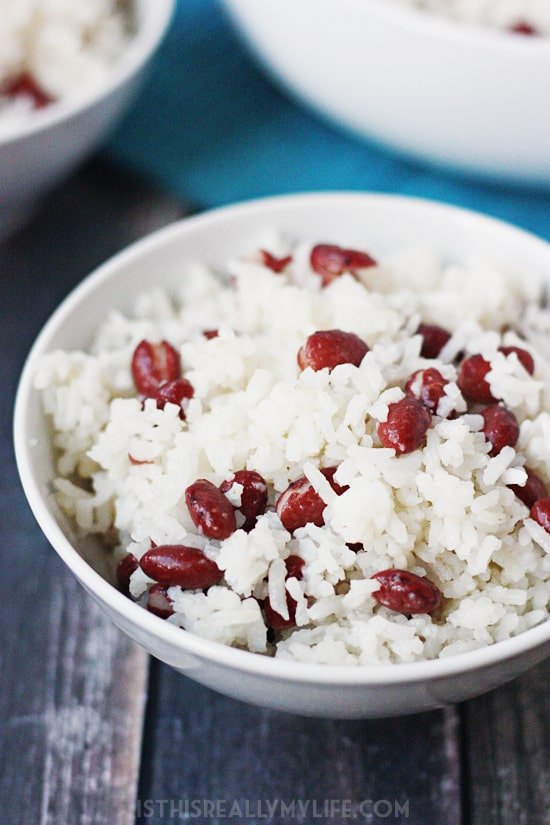 Copycat Rumbi Rice -- There is nothing like the combination of sweet, sticky coconut rice and red beans. This rice is perfect as a side dish or the main ingredient in your favorite Hawaiian rice bowl!