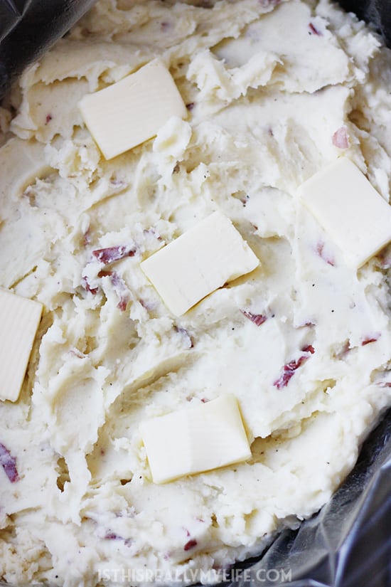 MakeAhead Slow Cooker Mashed Potatoes HalfScratched