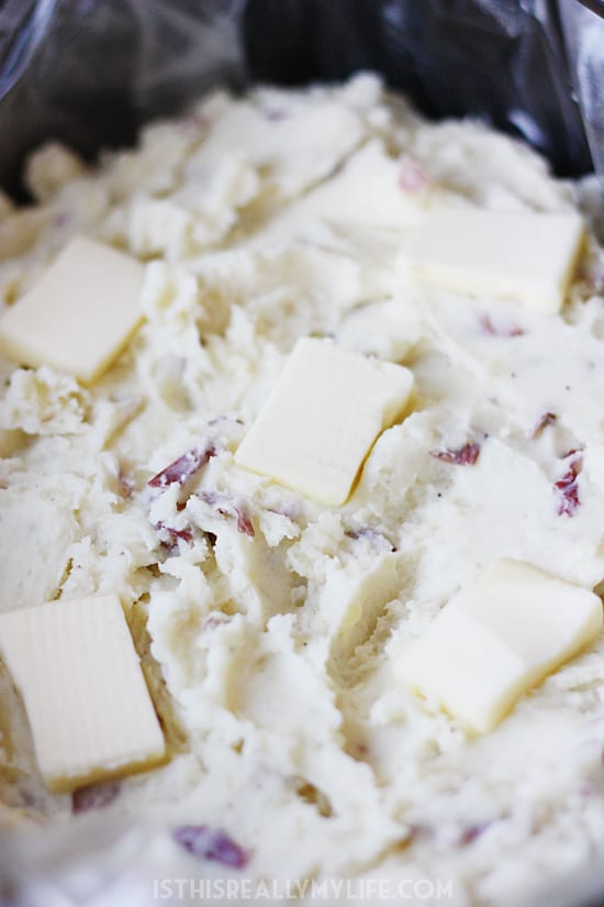 MakeAhead Slow Cooker Mashed Potatoes HalfScratched