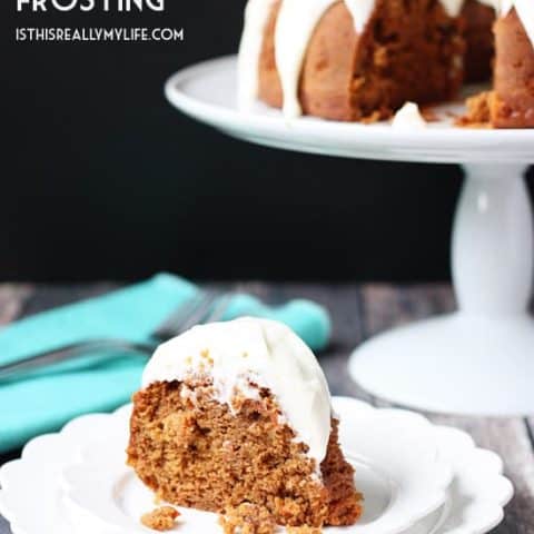 Sour Cream Carrot Bundt Cake with Cream Cheese Frosting - Sour cream carrot bundt cake is perfect for party guests. The combination of decadent carrot cake and homemade cream cheese frosting is irresistible! | halfscratched.com