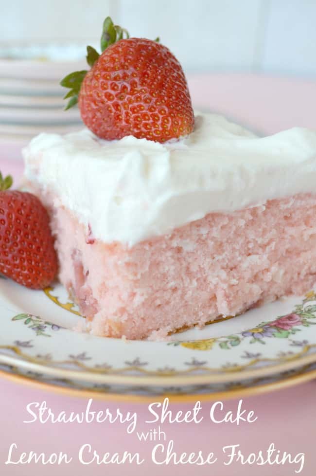 Strawberry sheet cake with lemon frosting