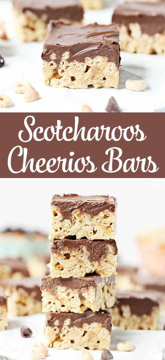 Scotcharoos Cheerios Bars -- Scotcharoos Cheerios bars are an easier, healthier alternative to classic scotcharoos. I guarantee your taste buds will be pleasantly surprised! | halfscratched.com