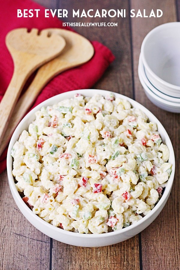 Best Ever Macaroni Salad -- Who knew macaroni salad could be incredibly easy AND incredibly delicious? This macaroni salad is just that with the perfect blend of veggies and creamy dressing. | halfscratched.com