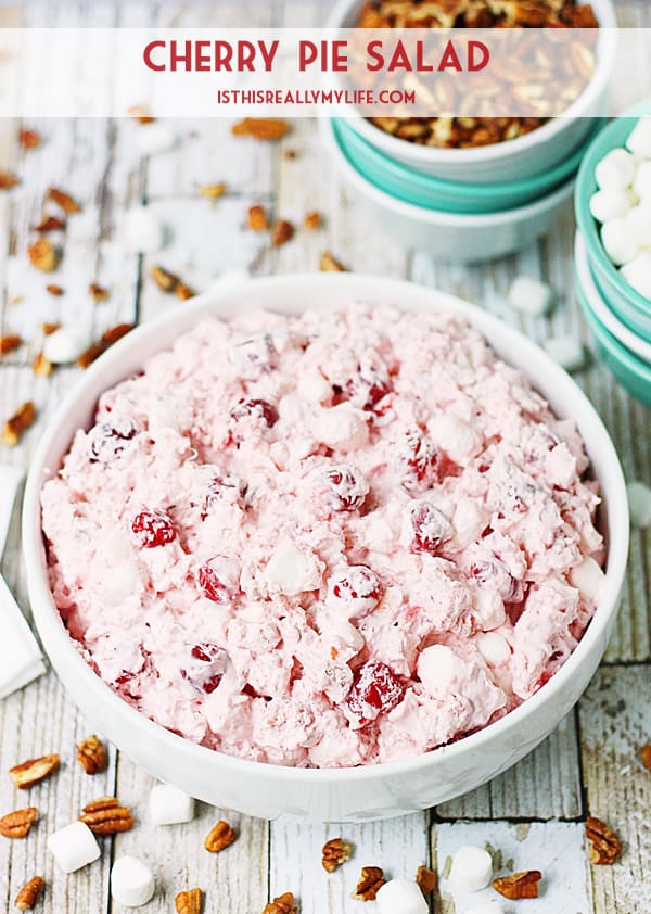 Cherry Pie Salad - Cherry pie salad requires six simple ingredients and less than six minutes to make and receives rave reviews whenever I serve it! | halfscratched.com