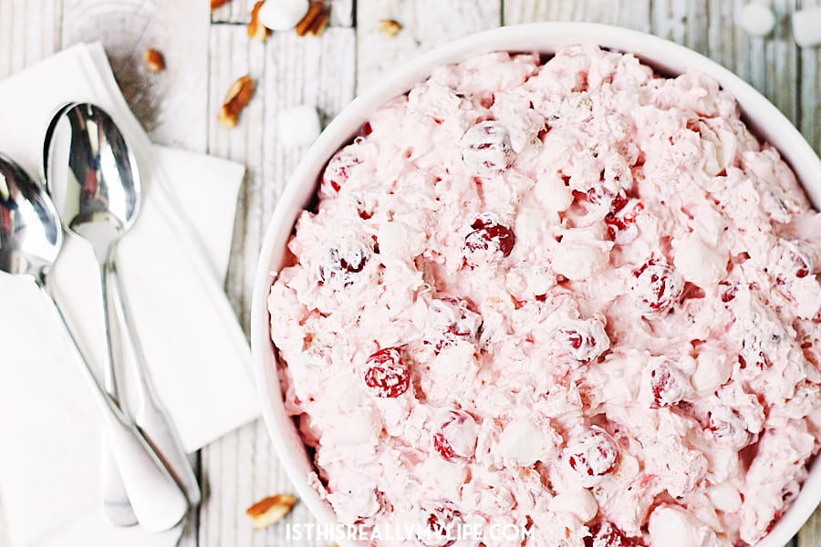 Cherry Pie Salad top with spoons.