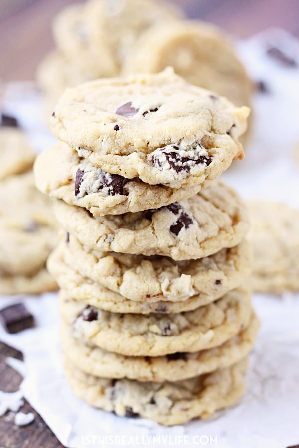 Coconut Chocolate Chunk Cookies - Coconut chocolate chunk cookies are a total crowd pleaser. They're soft, chewy and the perfect dessert for backyard barbecues or poolside picnics! | halfscratched.com
