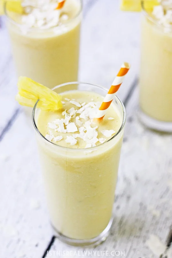 Pineapple Coconut Protein Smoothie - This pineapple coconut protein smoothie is perfect for those who love the heavenly combination of pineapple and coconut and want a healthy way to drink it! | halfscratched.com