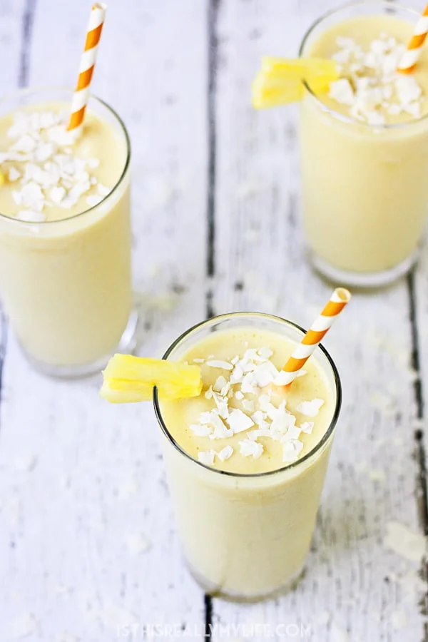 Pineapple Coconut Protein Smoothie - This pineapple coconut protein smoothie is perfect for those who love the heavenly combination of pineapple and coconut and want a healthy way to drink it! | halfscratched.com