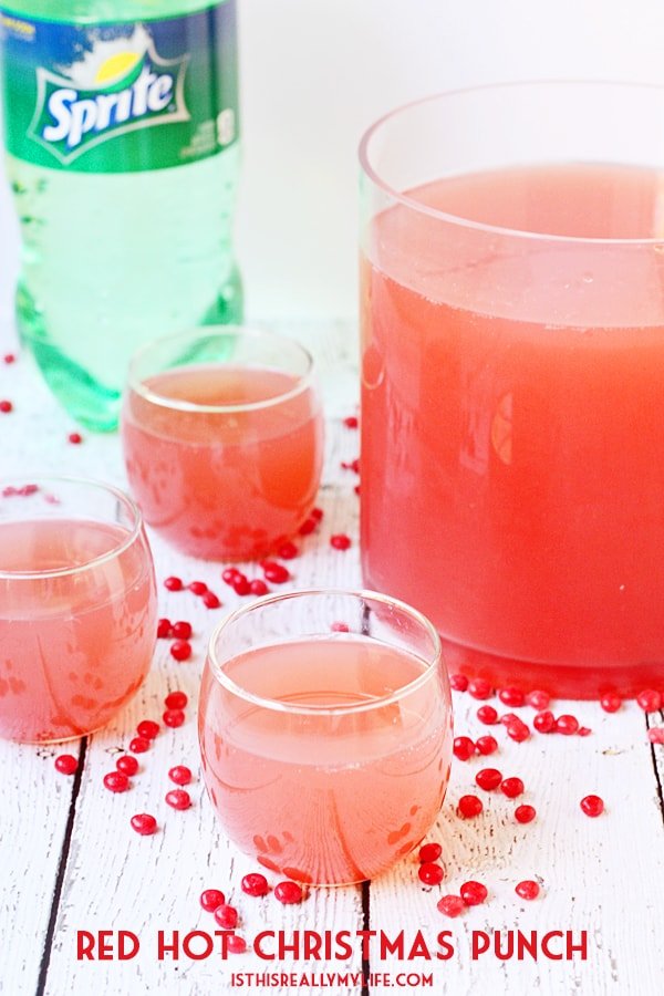 Red Hot Christmas Punch -- This red hot Christmas punch is festive both in color and flavor. It is sure to quickly become one of your favorite sparkling holiday drinks! | halfscratched.com