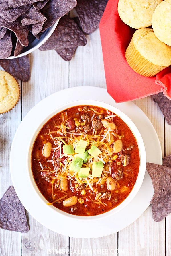 Slow Cooker Sweet Tortilla Soup -- Slow cooker sweet tortilla soup is slightly sweet, super family friendly and a cinch to make. That must be why it is extra delicious! | halfscratched.com