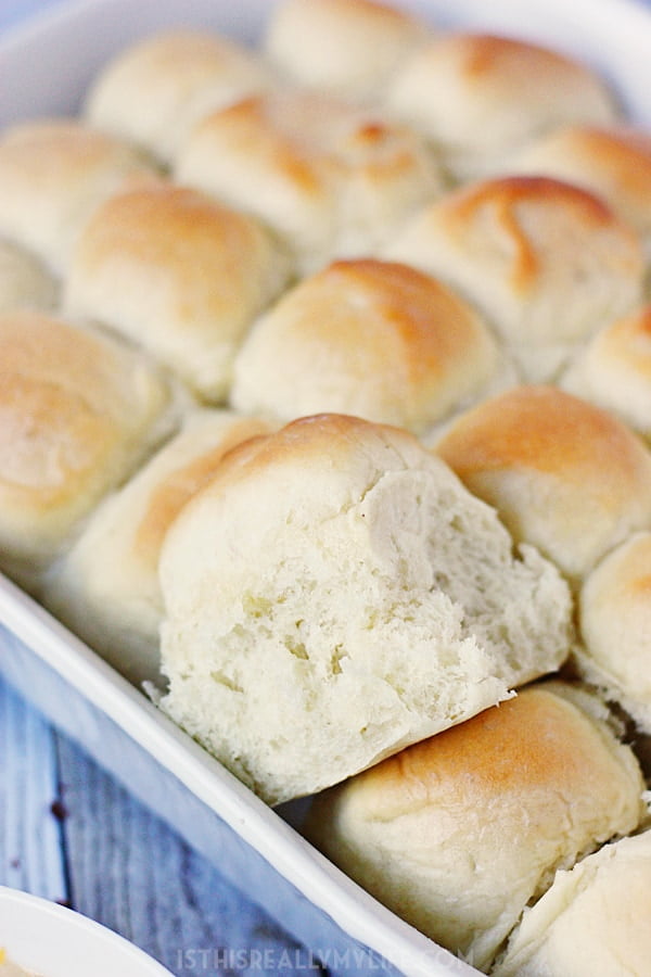 One-hour dinner rolls are the perfect addition to your weeknight meal. They're light, fluffy and take about ⅓ the time of traditional rolls! | halfscratched.com