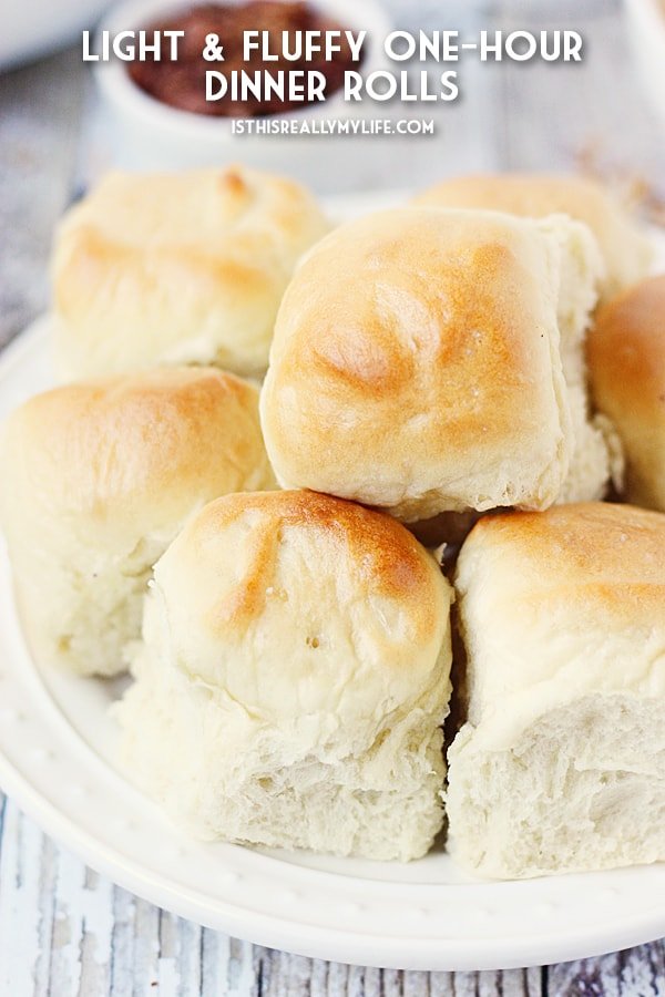One-hour dinner rolls are the perfect addition to your weeknight meal. They're light, fluffy and take about ⅓ the time of traditional rolls! | halfscratched.com