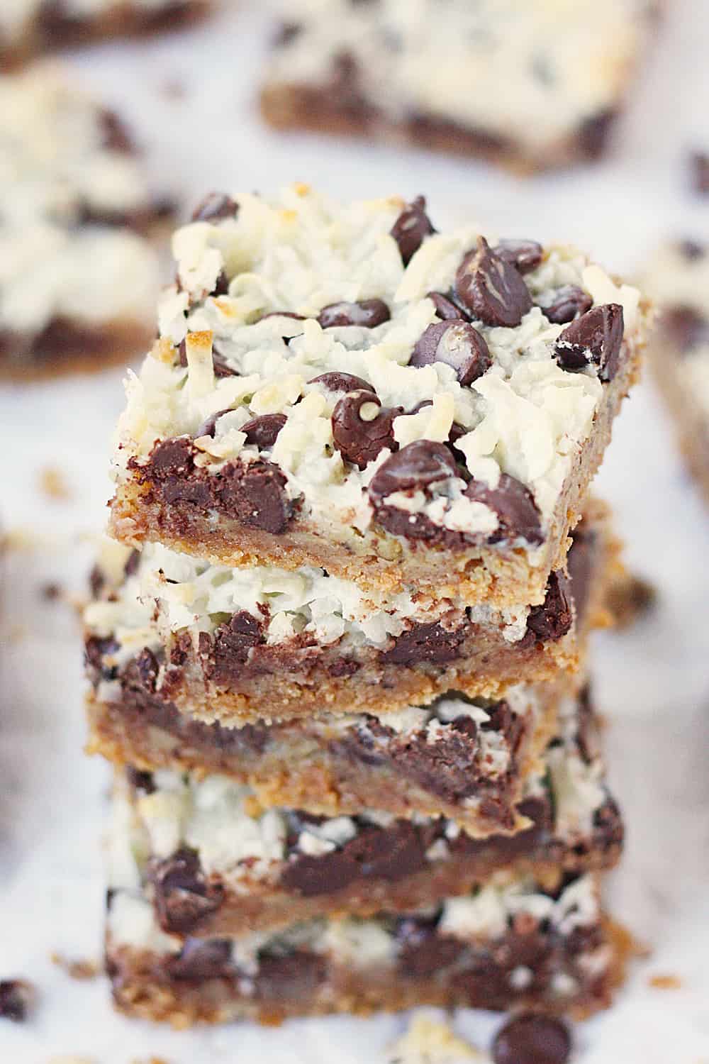 One-Pan Hello Dolly Bars -- This recipe for Hello Dolly bars calls for six simple ingredients, one pan and about 10 minutes to prep. The result is a bar cookie that is soft, chewy and highly addictive! | halfscratched.com #recipe #dessert