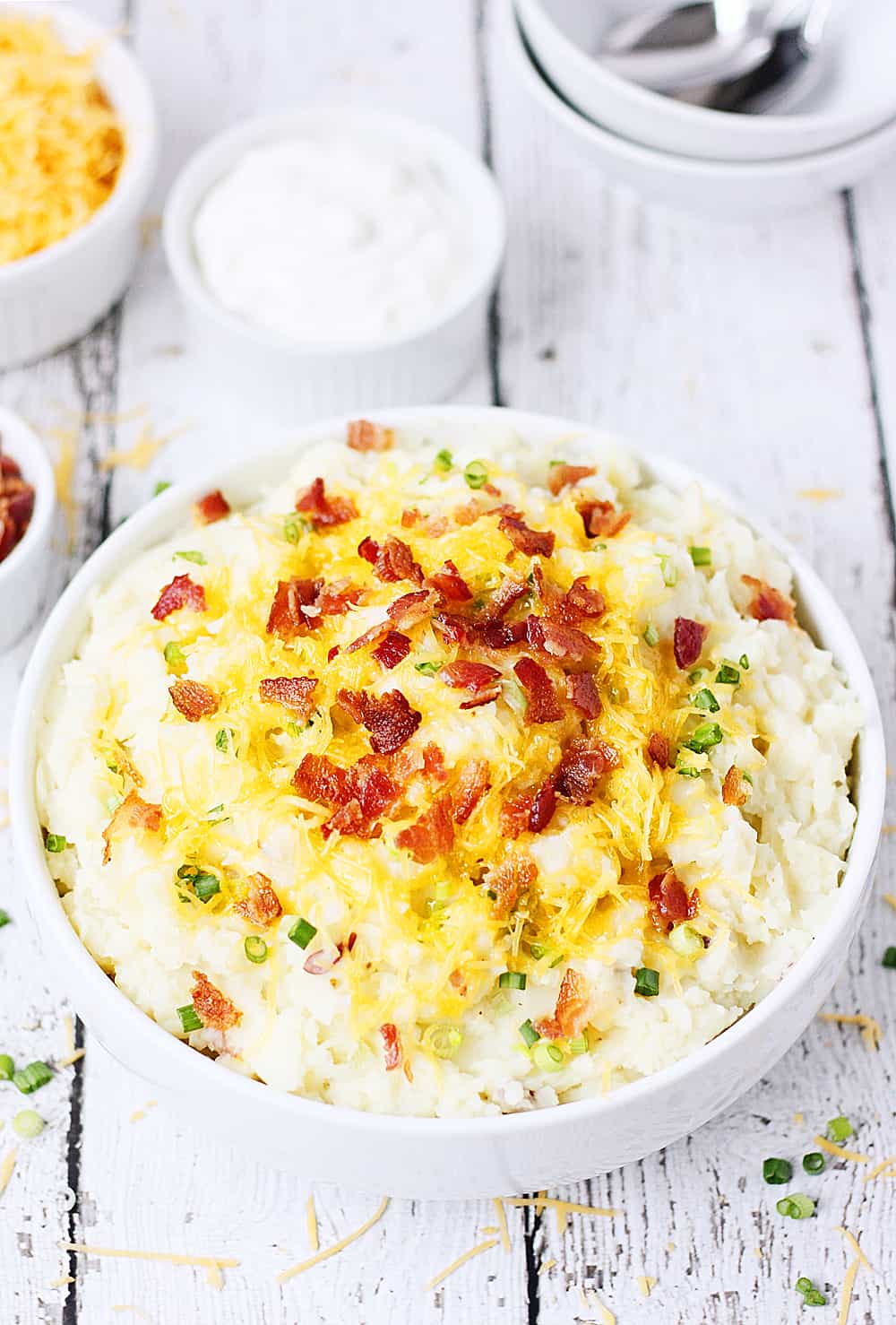 Instant Pot Mashed Potatoes with Cheddar, Bacon & Onion