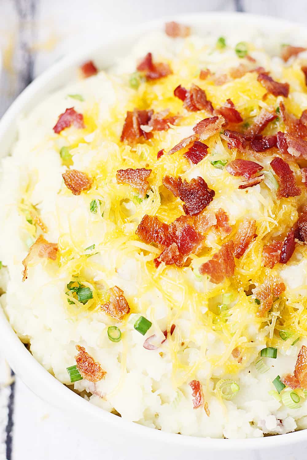 Instant Pot Mashed Potatoes with Cheddar, Bacon & Onion HalfScratched