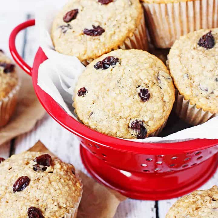 Oatmeal Raisin Cake Mix Muffins -- Bake a batch of these oatmeal raisin cake mix muffins and see if your family doesn't eat them in record time. Don't like raisins? Try mini chocolate chips or craisins instead! | halfscratched.com #recipe #breakfast