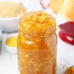 WARM PINEAPPLE SAUCE -- This warm pineapple sauce with its combination of crushed pineapple, brown sugar, and hint of mustard is like candy! No ham dinner is complete without a bowl of this syrupy goodness on your holiday table! | halfscratched